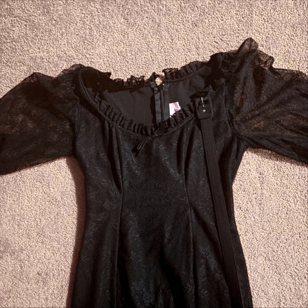 Vixen by Micheline Pitt Decadence Wiggle in Black Lace, Size Large with belt GUC - Picture 3 of 5